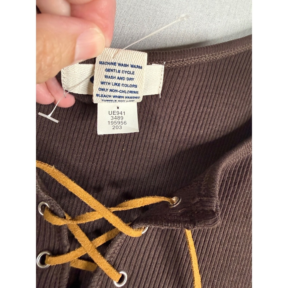 Y2K Old Navy Dress Womens M Brown Ribbed Leather Lace Up Tank 90s Western - Picture 4 of 8
